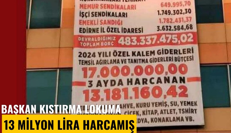 Başkan kıstırma lokuma 13 milyon lira harcamış