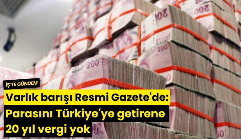 Varlık barışı Resmi Gazete'de: Parasını Türkiye'ye getirene 20 yıl vergi yok